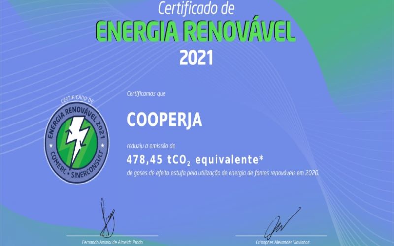 Cooperja recebe Certificado de Energia Renovável