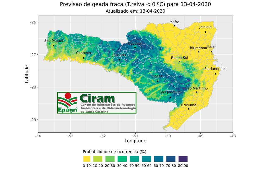 Site da Epagri/Ciram disponibiliza previsão diária de geada para as próximas 48 horas